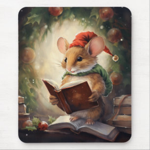 Alfombrilla De Ratón Ratón de Navidad leyendo