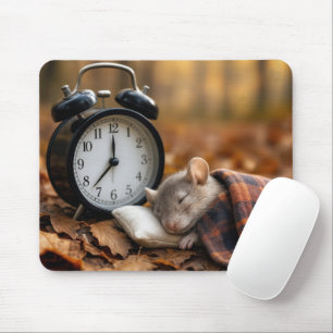 Alfombrilla De Ratón Ratón durmiendo junto a un reloj despertador