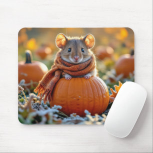 Alfombrilla De Ratón Ratón en una calabaza otoñal