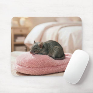 Alfombrilla De Ratón Ratón Gris Durmiendo en una Zapatilla Rosa