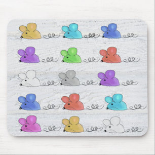 Alfombrilla De Ratón Ratones coloridos en madera encalada