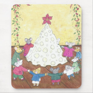 Alfombrilla De Ratón Ratones en torno a un árbol de Navidad de queso