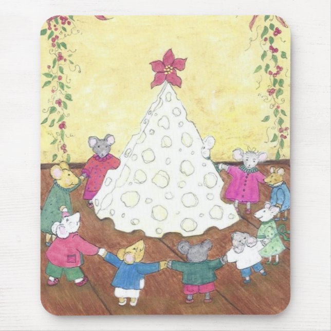 Alfombrilla De Ratón Ratones en torno a un árbol de Navidad de queso (Frente)