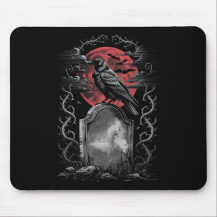 Alfombrilla De Ratón Raven Bird Gothic Raven Cementerio de arte Fantasy