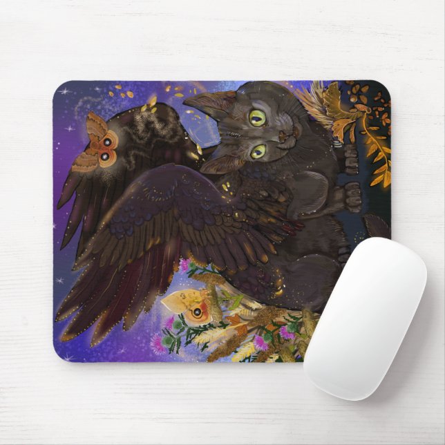 Alfombrilla De Ratón Raven Winged Autumn Magic Cat (Con ratón)