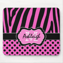 Raya y puntos rosados, negros, blancos Mousepad de