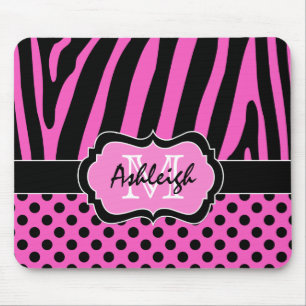 Alfombrilla De Ratón Raya y puntos rosados, negros, blancos Mousepad de
