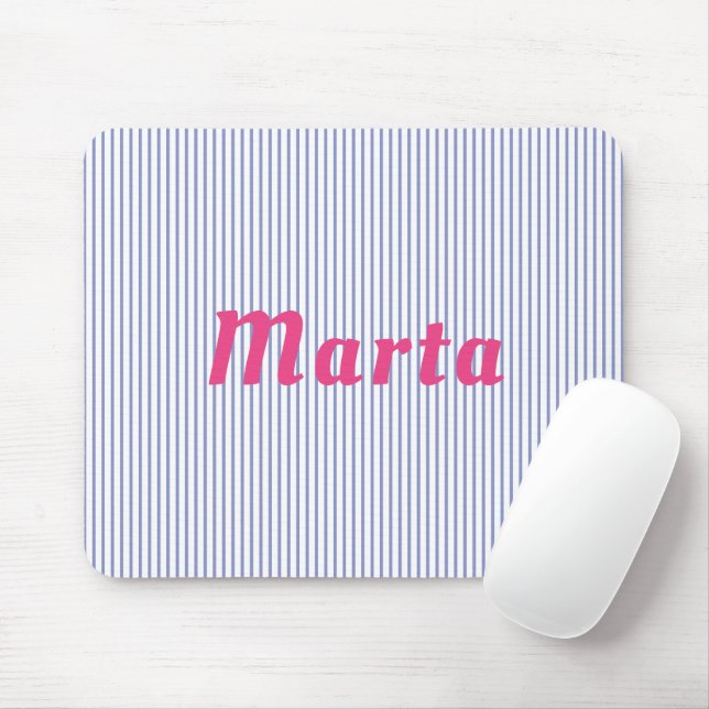 Alfombrilla De Ratón rayado azul con el nombre rosado mousepad (Con ratón)