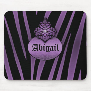 Alfombrilla De Ratón Rayas de cebra negra púrpura con placa nametral fl