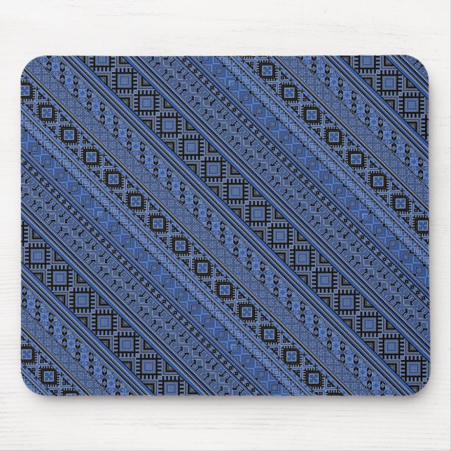 Alfombrilla De Ratón Rayas de ornamento ucraniano azul suave (Frente)