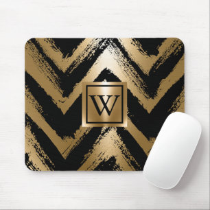 Alfombrilla De Ratón Rayas de pincel negro y dorado