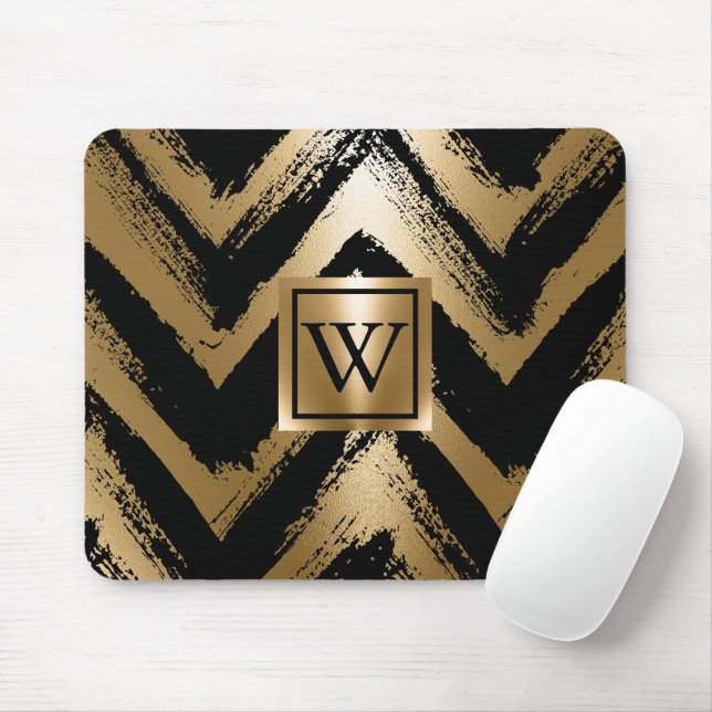 Alfombrilla De Ratón Rayas de pincel negro y dorado (Con ratón)
