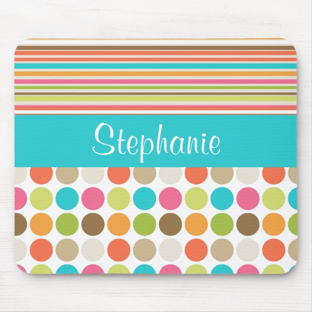Alfombrilla De Ratón Rayas de puntos de Polka Personalizable Monograma  (Frente)