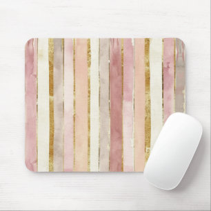 Alfombrilla De Ratón Rayas de rubor dorado crema rosa