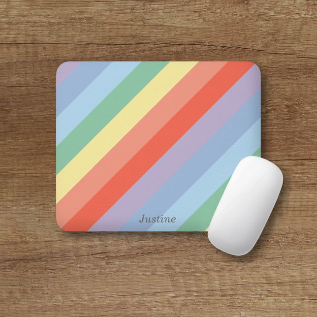 Alfombrilla De Ratón Rayas diagonales del arcoiris pasteles (Pastel Rainbow Diagonal Stripes Mouse Pad)