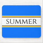 Alfombrilla De Ratón Rayas Guay Nautical Blue White SUMMER<br><div class="desc">Este divertido y cálido diseño del tiempo incluye un elegante y moderno tipo de letra negro en el interior de una amplia franja blanca central realzada con pinstripes negras, amarillas y naranjas en un brillante fondo azul con SUMMER escrito a lo largo del diseño. Make It Your Own: Tanto el...</div>