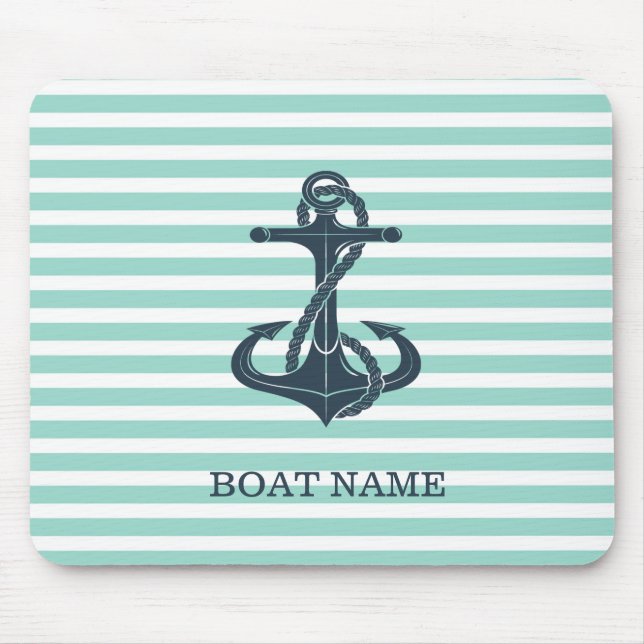 Alfombrilla De Ratón Rayas Náuticas, Anchor, Verde Mint (Frente)