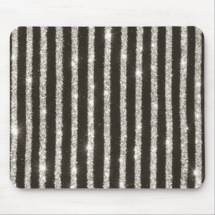 Alfombrilla De Ratón Rayas plateadas negras Glitzy Glitter