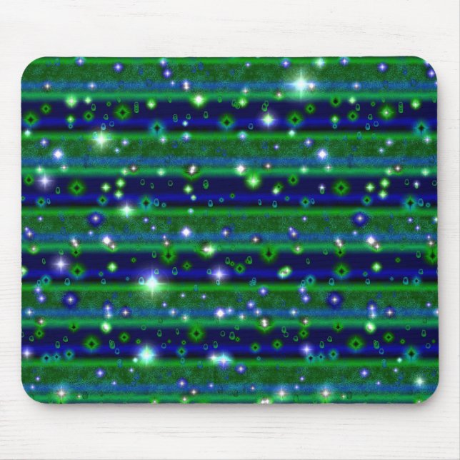 Alfombrilla De Ratón Rayas verdes azules con estrellas y gotas de lluvi (Frente)