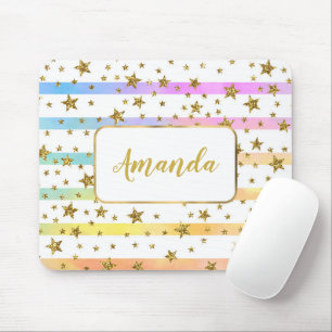 Alfombrilla De Ratón Rayas y estrellas femeninas personalizadas