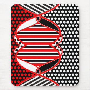 Alfombrilla De Ratón Rayas y puntos abstractos en blanco rojo negro - a