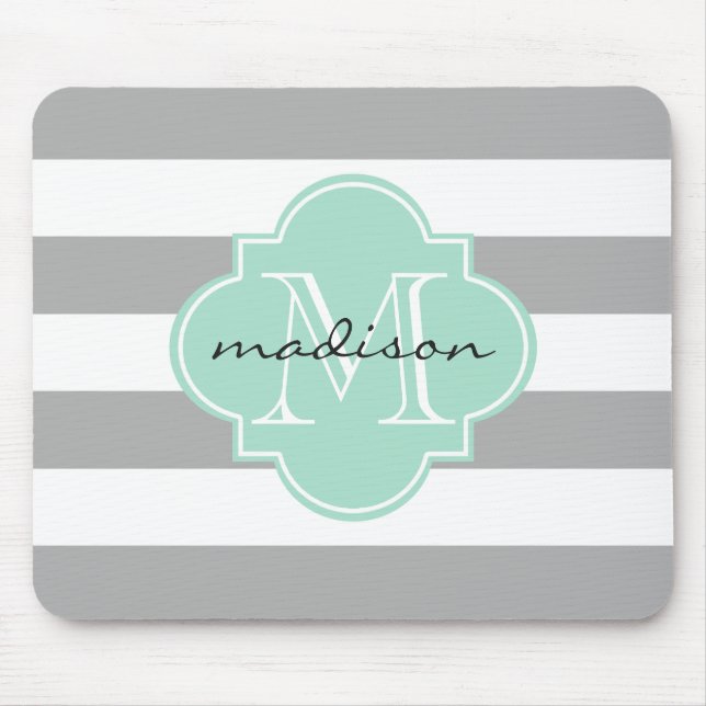 Alfombrilla De Ratón Rayos grises y mint Personalizados Monograma (Frente)