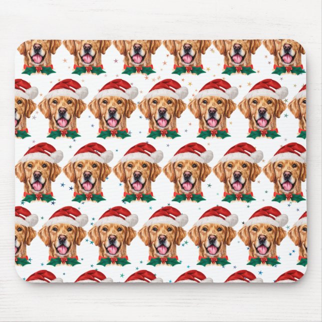 Alfombrilla De Ratón Raza de perro Retriever Dorado Navidad (Frente)
