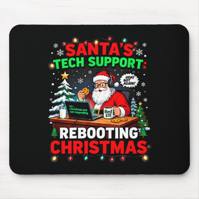 Alfombrilla De Ratón Rebooting Funny Santa's Tech Suprt Christmas Compu (Frente)