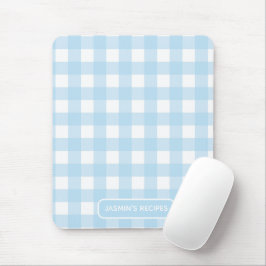 Alfombrilla De Ratón Recetas | Patrón de Gingham Azul Claro y Blanco
