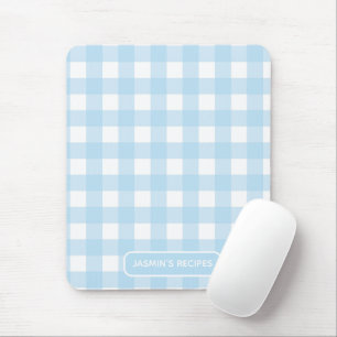 Alfombrilla De Ratón Recetas   Patrón de Gingham Azul Claro y Blanco