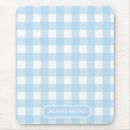 Alfombrilla De Ratón Recetas | Patrón de Gingham Azul Claro y Blanco