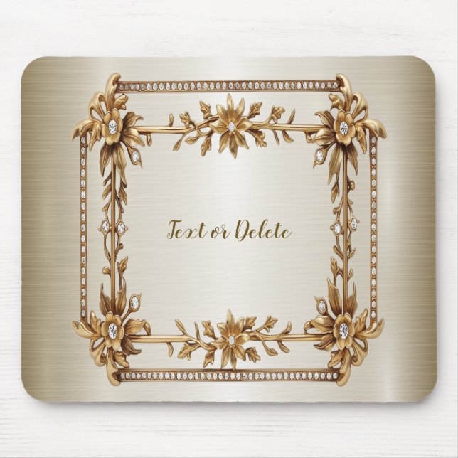 Alfombrilla De Ratón Rectángulo Ornato Dorado Flores de diamante brilla (Frente)