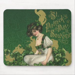 Alfombrilla De Ratón Recuerdo vintage del Día de San Patricio, muchacha