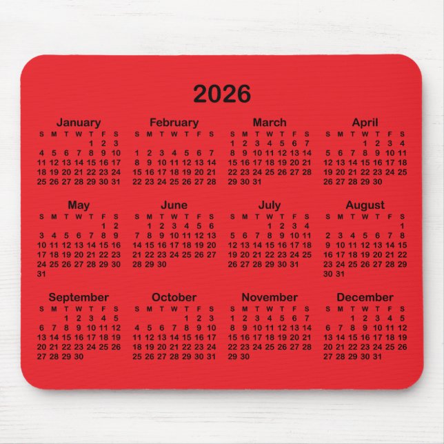 Alfombrilla De Ratón Red and Black 2026 Calendar (Frente)