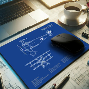 Alfombrilla De Ratón Red Baron Fokker Dr. 1 - Avión Blueprint AD