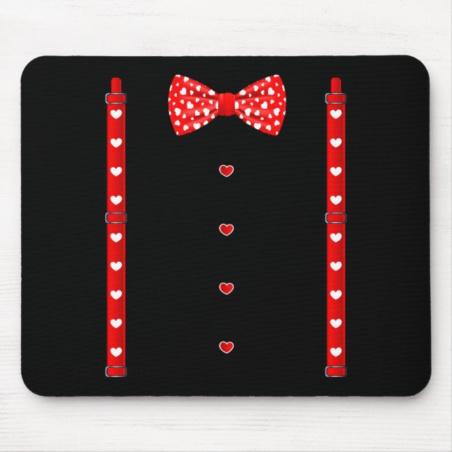 Alfombrilla De Ratón Red Hearts Bow Tie Suspenders Valentines Day Costu (Frente)