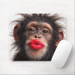 Alfombrilla De Ratón Red Lipstick on a Chimpanzee<br><div class="desc">A chimpanzee playfully wears red lipstick,  with its expressive eyes and wild hair enhancing the humorous effect</div>