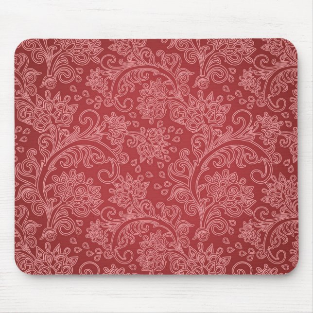 Alfombrilla De Ratón Red Paisley Damask Designer Floral Classic (Frente)