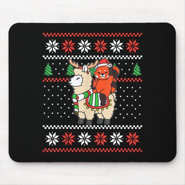 Alfombrilla De Ratón Red Panda Ugly Christmas Sweater Reindeer Llama Ri (Frente)