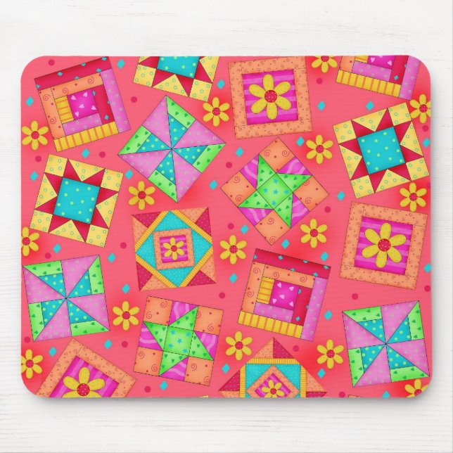 Alfombrilla De Ratón Red Patchwork Quilt Blocks Mousepad (Frente)