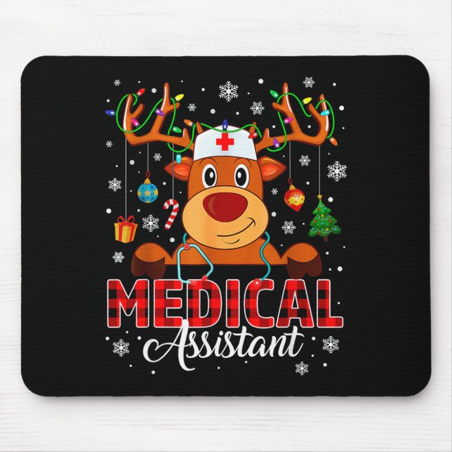 Alfombrilla De Ratón Red Plaid Medical Istant Nurse Reindeer Christmas  (Frente)