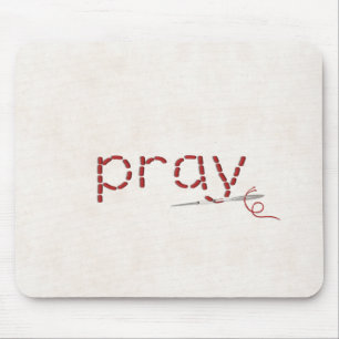 Alfombrilla De Ratón red stitched PRAY text message with needle