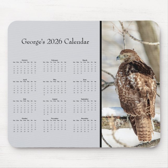 Alfombrilla De Ratón Red-tailed Hawk: Customize full year 2026 calendar (Frente)