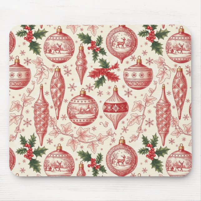 Alfombrilla De Ratón Red Toile Chinoiserie Christmas Ornaments (Frente)