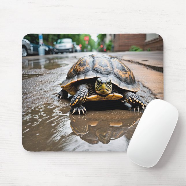 Alfombrilla De Ratón Reflejo de tortuga en charco (Con ratón)