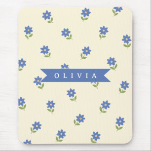 Alfombrilla De Ratón Regalo con nombre de patrón de flor silvestre azul