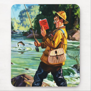 Alfombrilla De Ratón Regalo de Ilustracion de escenas de pesca retro