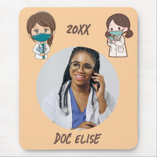 Alfombrilla De Ratón Regalo de nombre y foto de médico lindo de año nue