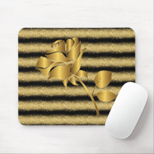 Alfombrilla De Ratón Regalo de Purpurina de oro negro floral de lujo