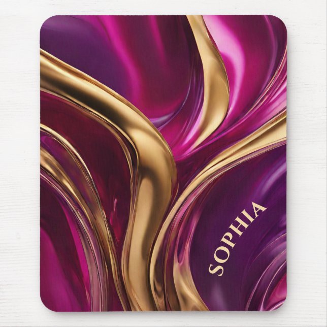 Alfombrilla De Ratón Regalos modernos para ella- Fuchsia morado y oro- (Frente)